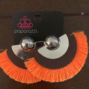 Orange fringe earrings